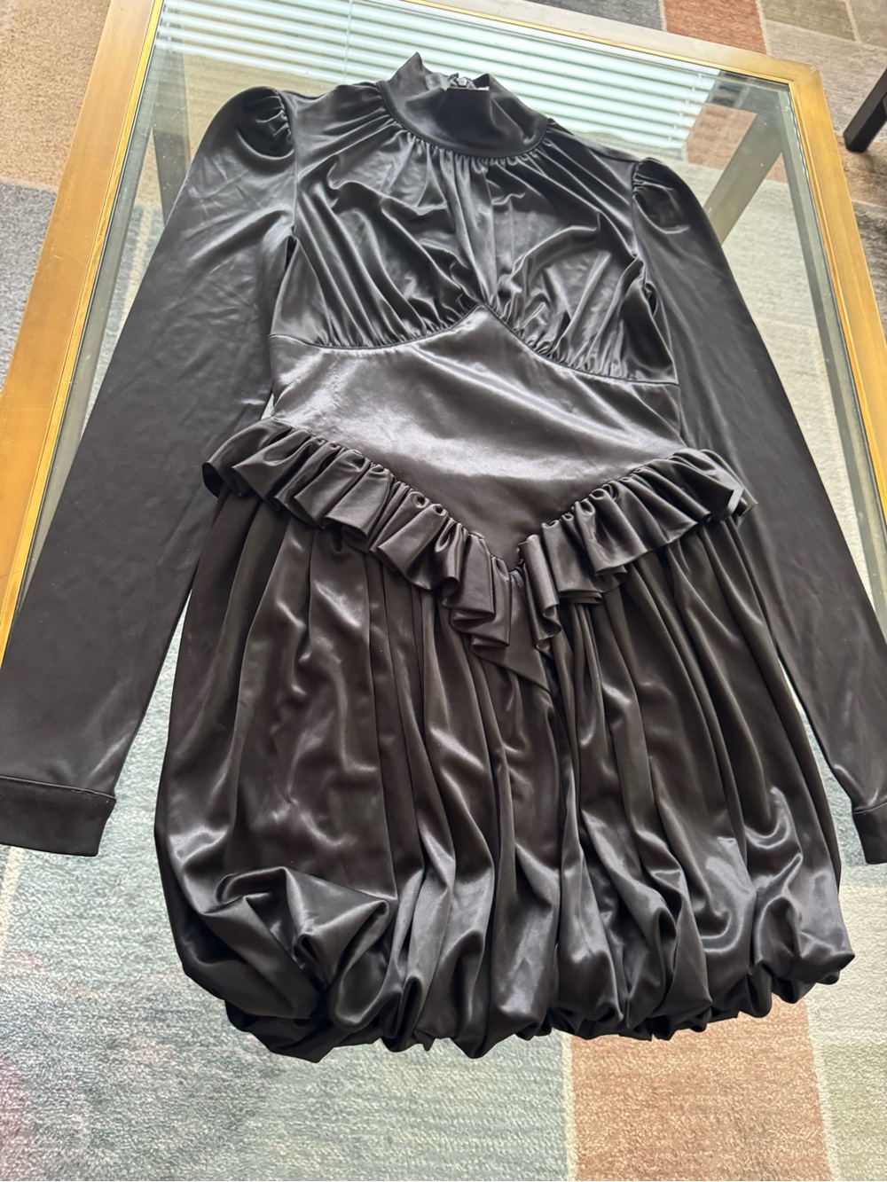 rabanne H+M Long-Sleeve Ruffled Bubble Hem Dress - Picture 2 of 7